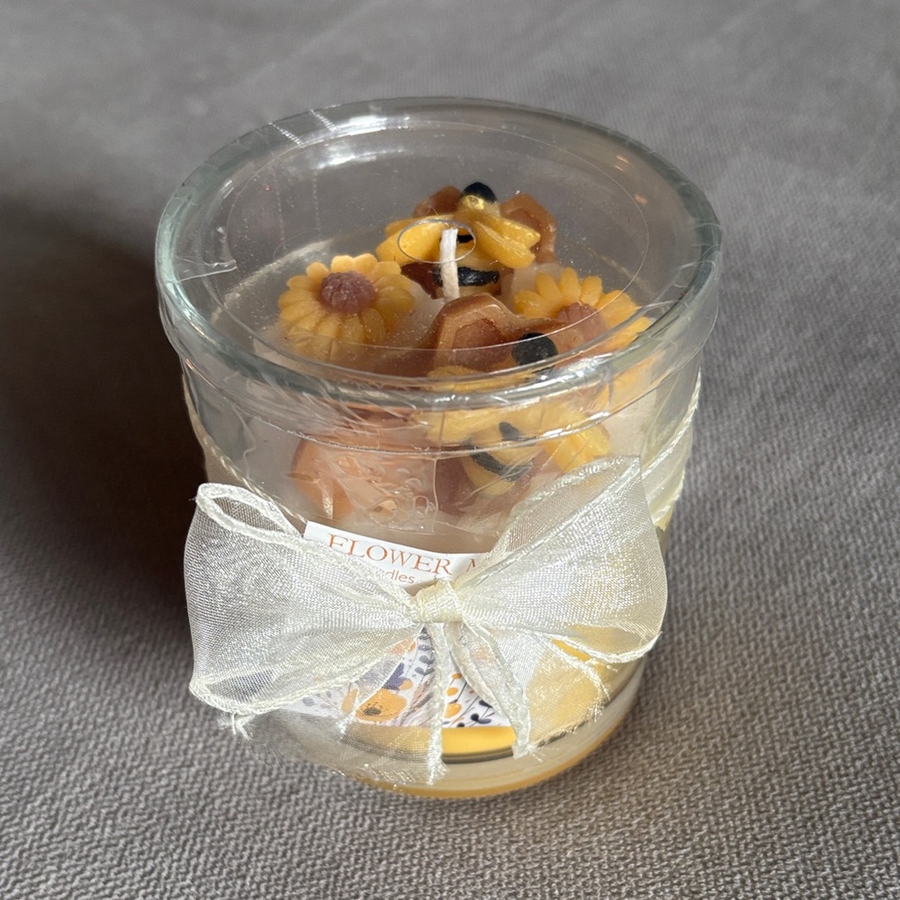 Sunshine Yellow Candle with Cream Ribbon